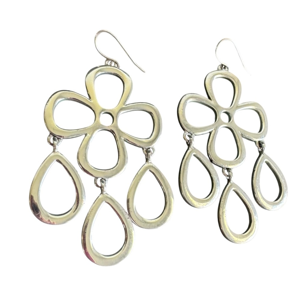 Vintage‎ Y2K Drop Earrings Daisy Flower Chandelier Silver Tone Statement Fairy